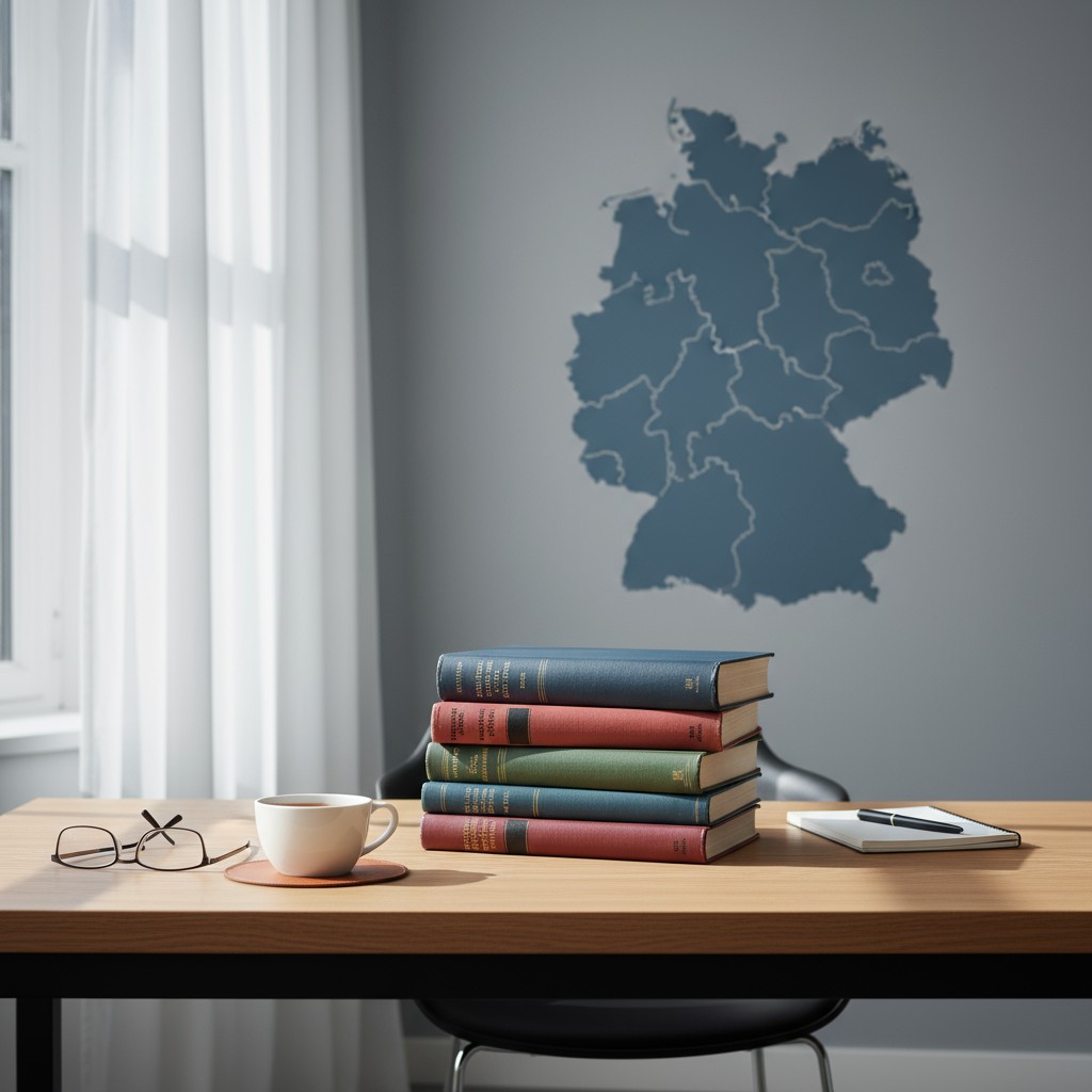 Bild zeigt ein Büro, dessen Wand ein farblich gestaltetes, gelocktes Landesgebiet einschließlich seiner Grenzen aufweist, ...